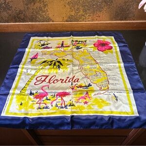 Vintage Florida Souvenir Scarf 30x30” Blue Hot Pink Yellow